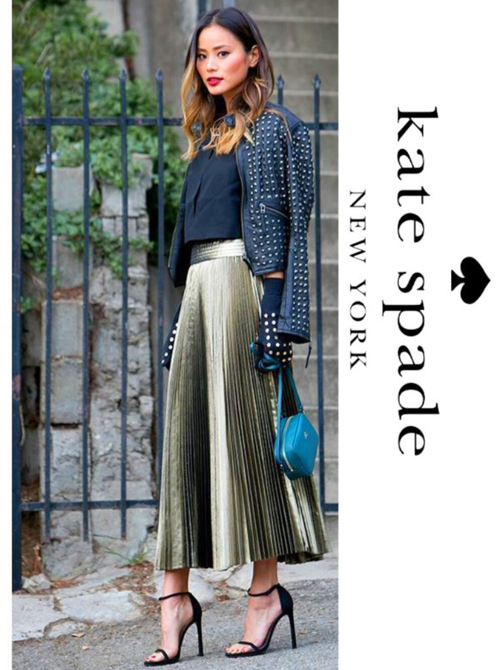 💥UBER GORGE!💥KATE SPADE SUTURDAY Metallic Gold Pleated Midi A-Line Skirt